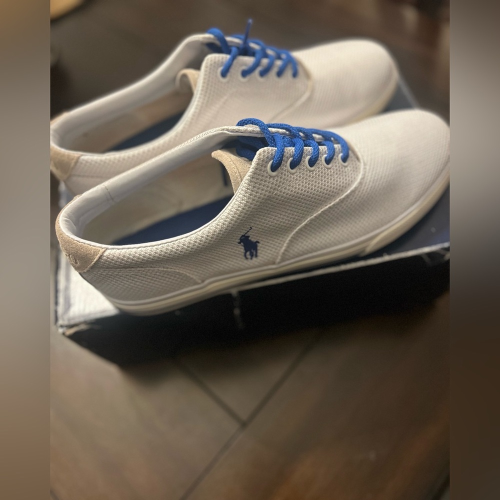 Polo by Ralph Lauren White and Blue Sneakers with Cushioned Insole
